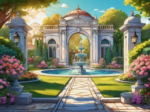 gardenias,rosarium,rose arch,secret garden of venus,pergola,bougainvilleans,garden of the fountain,landscape background,marble palace,gardens,roseborough,flower garden,artemis temple,jardiniere,water palace,garden of eden,fountain of friendship of peoples,palladianism,arcadia,background design,Illustration,Black and White,Black and White 05