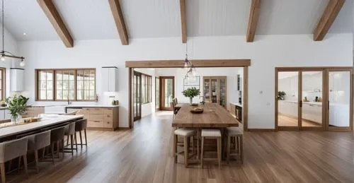 hardwood floors,wooden beams,modern kitchen interior,wood floor,wooden floor,kitchen interior,Photography,General,Realistic