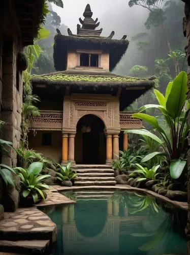 asian architecture,water palace,buddhist temple,chinese temple,vietnam,taman ayun temple,lotus pond,pool house,chinese architecture,bali,thai temple,chiang mai,beomeosa temple,ubud,ancient house,stone pagoda,hanging temple,temple,temples,traditional house,Illustration,Japanese style,Japanese Style 16