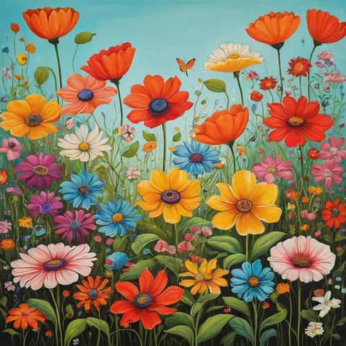 flower painting,flower meadow,blanket of flowers,flower field,flowers field,field of flowers,flower background,flowering meadow,flower garden,barberton daisies,african daisies,sea of flowers,splendor of flowers,meadow flowers,flower art,bright flowers,wildflowers,colorful flowers,wildflower meadow,flowers png,Conceptual Art,Daily,Daily 06