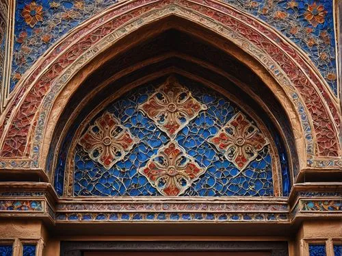 Intricate ornaments, traditional Armenian patterns, vibrant red and blue colors, golden accents, ornate crosses, ancient architecture inspiration, intricate stone carvings, ornate doorways, colorful c