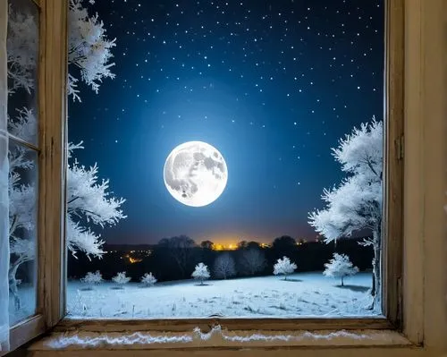 moon seeing ice,winter window,snow on window,moonlit night,night snow,christmas snowy background,moon and star background,snow globe,moon at night,christmas landscape,full moon,blue moon,winter dream,bedroom window,moon photography,frosted glass pane,moon night,hanging moon,winter background,window view,Conceptual Art,Graffiti Art,Graffiti Art 12