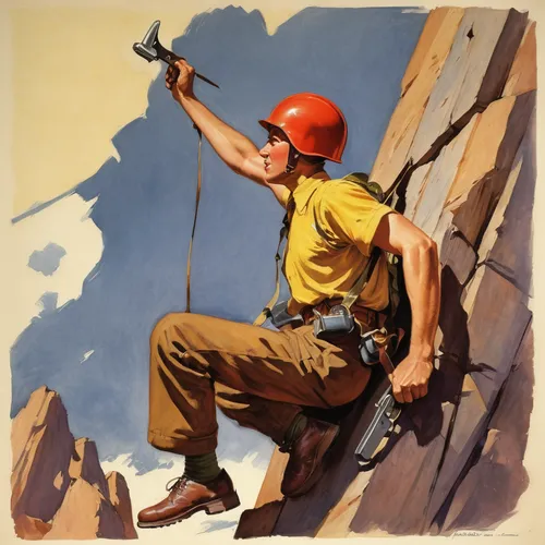 Write a humorous scene involving a clumsy character and a climbing helmet.,climbing equipment,sport climbing,rock-climbing equipment,alpine climbing,via ferrata,men climber,climbing helmet,free solo c