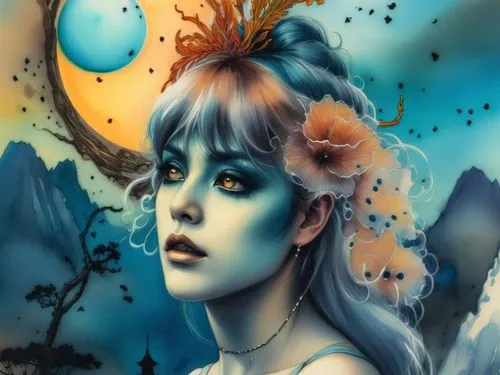 faerie,fantasy art,fantasy portrait,faery,fairie,blue enchantress,Illustration,Realistic Fantasy,Realistic Fantasy 25