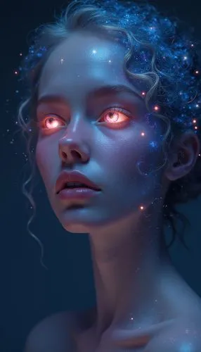 telepath,mystical portrait of a girl,fathom,telepaths,immersed,bioluminescent