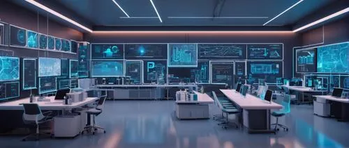 Modern futuristic laboratory, machine learning architecture diagram, 3D blueprint illustration, neon lights, glowing circuits, metallic structure, sleek minimalist design, giant screens displaying dat