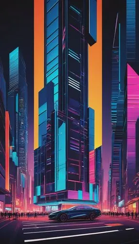 cybercity,cybertown,colorful city,cyberport,futuristic landscape,cityscape,metropolis,synth,polara,neon arrows,cyberpunk,cityzen,hypermodern,futuristic,cyberscene,cyberworld,tokyo city,shinjuku,guangzhou,cyberia,Illustration,Vector,Vector 06