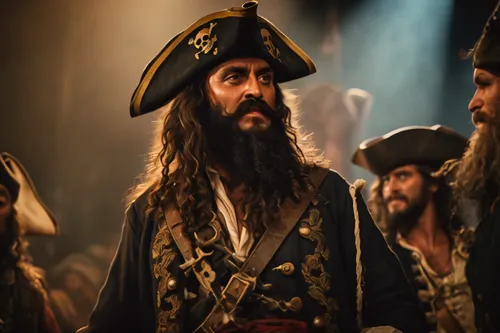 blackbeard standing on a stage talking to other pirates,east indiaman,pirates,pirate,thorin,mayflower,jolly roger,pirate treasure,galleon,piracy,maelstrom,christopher columbus,black pearl,athos,pirate