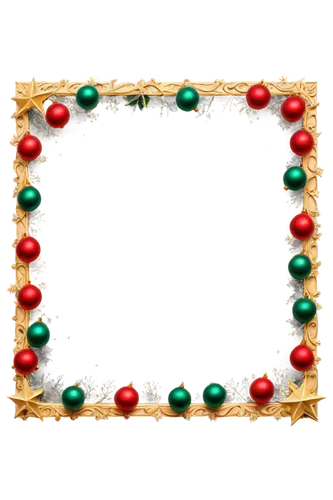 Christmas decoration, festive lights, rectangular frame, golden border, soft glow, twinkling stars, red and green bulbs, warm white light, hanging garland, ornate details, 3D effect, close-up shot, sh