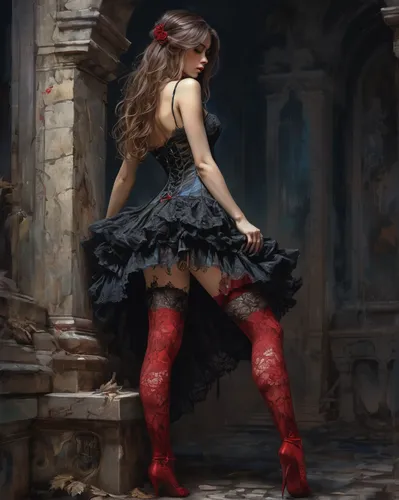 red shoes,gothic fashion,ballet tutu,frilly,gothic style,gothic woman,fantasy art,gothic dress,tulle,flamenco,gothic,ballerina girl,red bow,gothic portrait,masquerade,ballet dancer,fairy tale character,faery,ballerina,red riding hood,Conceptual Art,Fantasy,Fantasy 34