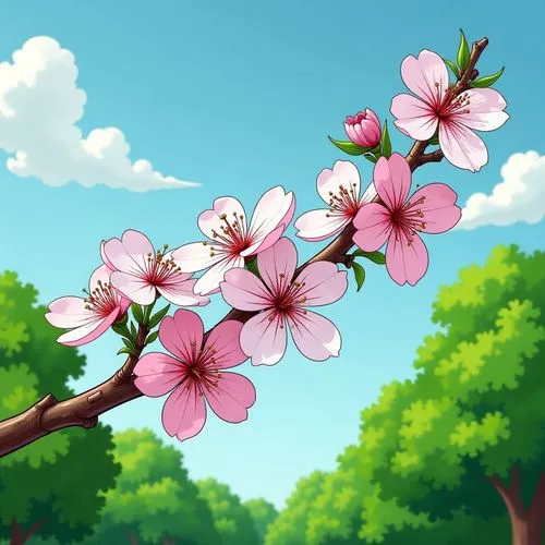 japanese sakura background,sakura background,flower background,cartoon video game background,spring background,sakura branch,Illustration,Children,Children 01