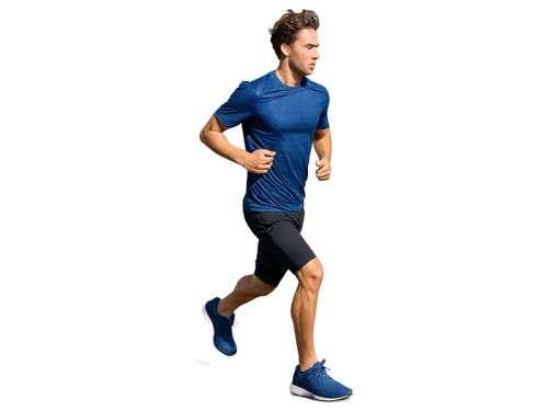 Running sneakers, dynamic pose, male athlete, muscular legs, sporty outfit, sweat droplets on forehead, messy hair, determined facial expression, morning sunlight, shallow depth of field, fast shutter