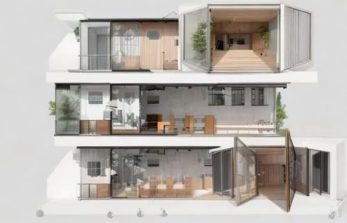 three plan options expressing glazing iterations between the open-air courtyard and the flanking office spaces of a single story double height architecture studio,floorplan home,cubic house,inverted c