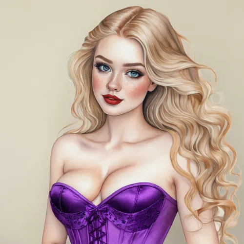 rapunzel,purple rose,la violetta,fantasy portrait,purple lilac,watercolor pin up,valentine pin up,fashion illustration,pale purple,bodice,victorian lady,veil purple,fantasy art,fairy tale character,re