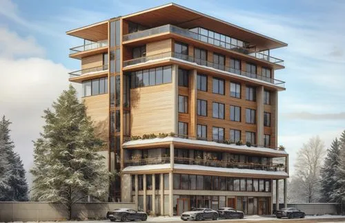 residential tower,renderings,wooden facade,orenco,issaquah,apartment building,Photography,General,Natural