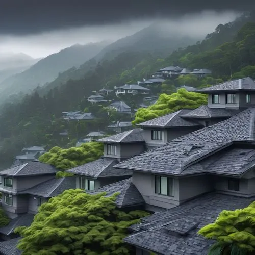 japan landscape,japanese mountains,mountain village,beautiful japan,mountain huts,japon,magome,wooden houses,roof landscape,teahouses,house in mountains,asian architecture,kawachi town,mountain settlement,japanese alps,terraced,haakonsen,kumano kodo,kurobe,shirakawa,Conceptual Art,Fantasy,Fantasy 02