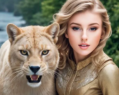 photo shoot with a lion cub,lioness,she feeds the lion,liger,lionesses,great puma,mountain lion,cougar,lion white,puma,photoshop manipulation,lion - feline,felidae,two lion,exotic animals,panthera leo,wild animals,female lion,wild animal,meryl streep,Photography,Realistic