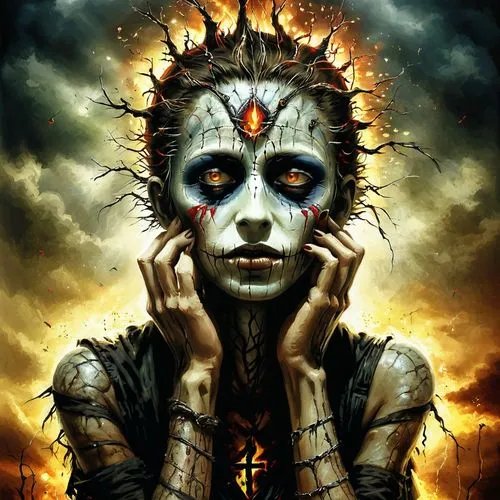 tantrik,shamanic,voodoo woman,vitthal,priestess,shiva,Illustration,Realistic Fantasy,Realistic Fantasy 33