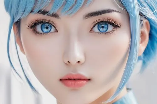 realdoll,anime 3d,doll's facial features,anime girl,hatsune miku,japanese doll,ojos azules,women's eyes,aqua,heterochromia,blue eyes,ai,female doll,cosmetic,blue eye,beauty face skin,rei ayanami,the japanese doll,japanese woman,anime,Illustration,Japanese style,Japanese Style 04