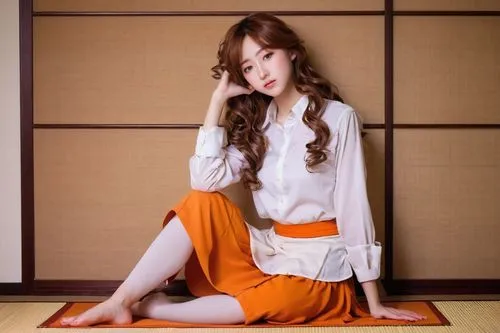 uji,ao dai,yoga pose,taekkyeon,hanbok,songpyeon,lotus position,mt seolark,orange color,japanese ginger,korean culture,girl sitting,yoga mat,martial arts uniform,seo,yeonsan hong,asian semi-longhair,orange,sitting,oriental girl,Conceptual Art,Daily,Daily 22