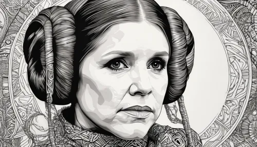 princess leia,custom portrait,coloring book for adults,coloring picture,starwars,cg artwork,star wars,pencil art,handdrawn,star mother,vector art,portrait background,star line art,republic,adobe illustrator,luke skywalker,nesting doll,queen cage,woman of straw,vector graphic,Illustration,Black and White,Black and White 11