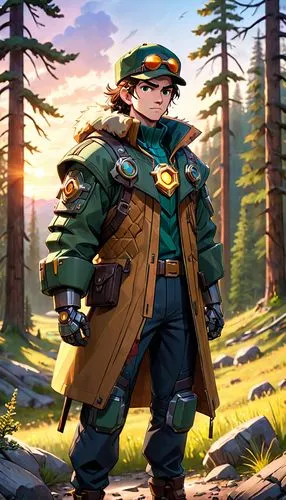 park ranger,ranger,mountain guide,scout,pine,lumberjack,farmer in the woods,adventurer,biologist,engineer,pines,woodsman,forest workers,hiker,alm,arborist,river pines,kosmea,forest man,nikko,Anime,Anime,Cartoon