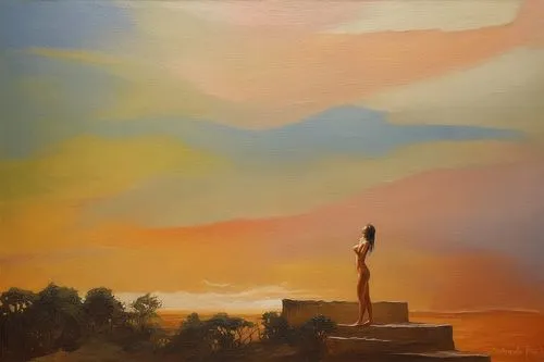 Painting Abstract nude Body Art Oil Painting,inanna,orange sky,underpainting,oil painting,desert landscape,oil on canvas,overpainting,oil painting on canvas,pintor,girl on the dune,oil paint,basaveshw