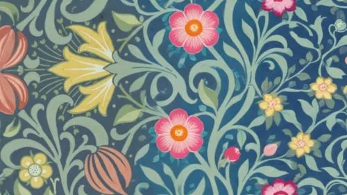 background design of seamless consistent letterpress printed William Morris and Company wallpaper design textile art with a shifting gradient pastel color palette comes alive with a colorful pattern o