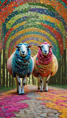 Alexandre Rotenberg, Two Sheep on Glorious Path,sheep knitting,wool sheep,two sheep,wooden sheep,dubai miracle garden,cameroon sheep,sheared sheep,llamas,the sheep,male sheep,sheep,sheep portrait,meri