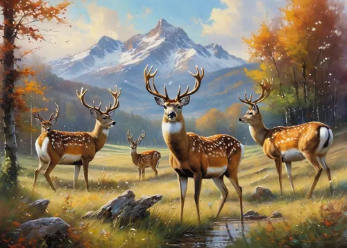 deer illustration,elk,european deer,deers,pere davids deer,deer,mule deer,mountain scene,forest animals,deer in tears,fallow deer group,red deer,spotted deer,oil painting on canvas,stag,young-deer,hunting scene,whitetail,fawns,free deer,Conceptual Art,Oil color,Oil Color 06