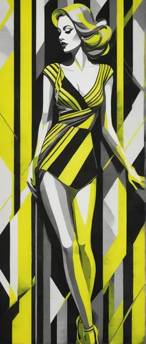 art deco woman,comic halftone woman,art deco background,roy lichtenstein,sprint woman,halftone background,checkered background,zigzag background,striped background,yellow wallpaper,yellow background,pop art background,comic halftone,art deco,halftone,abstract retro,fashion illustration,majorette (dancer),lemon background,retro woman,Art,Artistic Painting,Artistic Painting 35