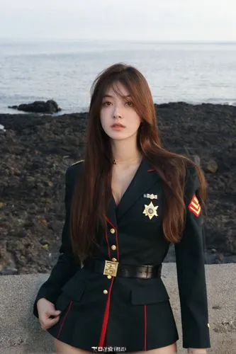 性感制服,a woman standing in front of the ocean,busan sea,azerbaijan azn,haeju,meiling,kikkawa,sonatine