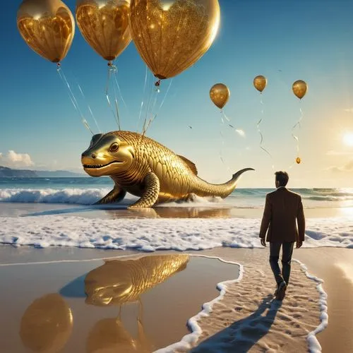 gold and black balloons,animal balloons,gold fish,fish gold,golden rain,foil balloon,Photography,General,Realistic