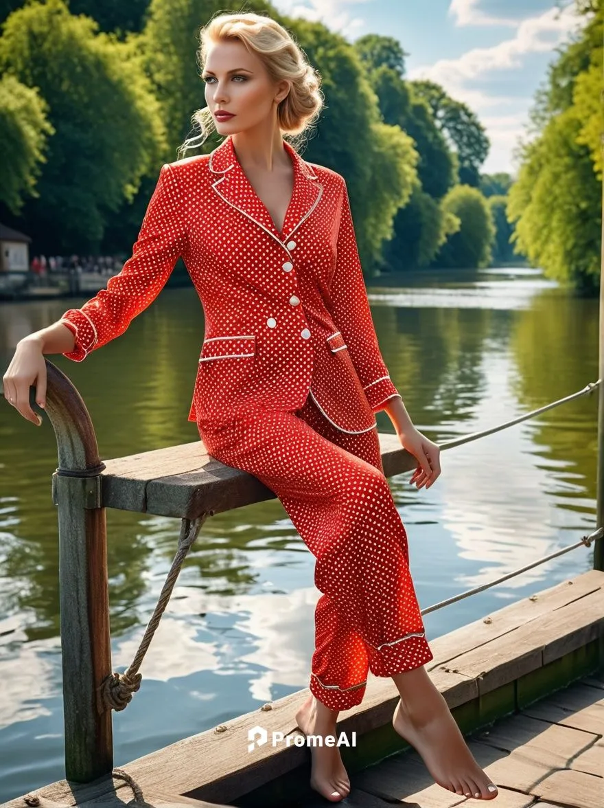 As you gaze upon the stunning portrait of a charming, red sporty Lady with fiery red pyjamas, your eyes follow the regal eyes. Her regal features and regal appearance make her eye, while her blonde fl