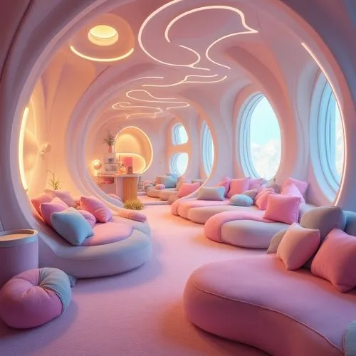 spaceship interior,ufo interior,igloos,3d render,candyland,3d fantasy,beanbags,igloo,futuristic landscape,cinema 4d,mushroom landscape,sky space concept,3d rendered,3d background,playroom,kids room,playrooms,snowhotel,sleeping room,beanbag,Photography,General,Realistic