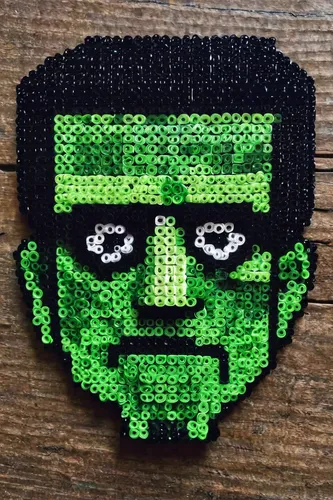 Boris Karloff As Frankenstein (Square) Perler Bead Pattern / Bead Sprite,frankenstein,frankenstein monster,halloween frankenstein,yoda,green lantern,hulk,st patrick's day smiley,orc,patches,from lego 