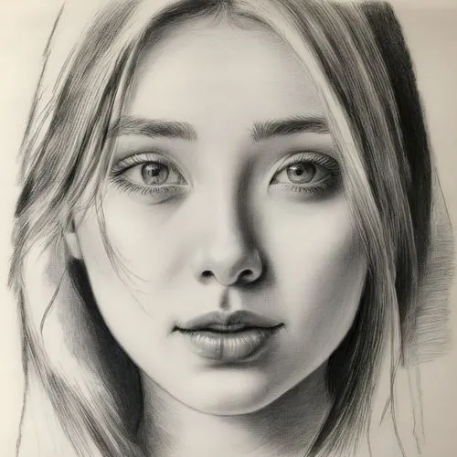 a pencil drawing of a young woman with long hair,graphite,charcoal pencil,girl portrait,charcoal drawing,pencil drawing,girl drawing,face portrait,charcoal,pencil and paper,pencil drawings,chiaroscuro