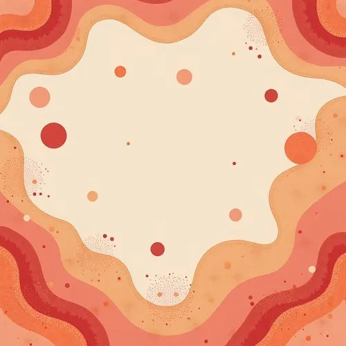 Vibrant coral hue, pastel orange undertones, soft peach accents, warm beige backgrounds, organic natural textures, wavy patterns, undulating lines, whimsical decorative elements, playful rounded shape