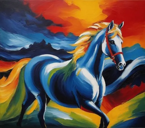 painted horse,colorful horse,frison,pegasys,arabian horse,equine,cheval,caballo,unicorn art,oil painting on canvas,pegaso,chevaux,equus,white horse,a white horse,skyhorse,fire horse,dream horse,lusitano,equestrian,Art,Artistic Painting,Artistic Painting 37