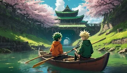 fantasy picture,romantic scene,river,Deku,Bakugou,anime,Conceptual Art,Fantasy,Fantasy 14