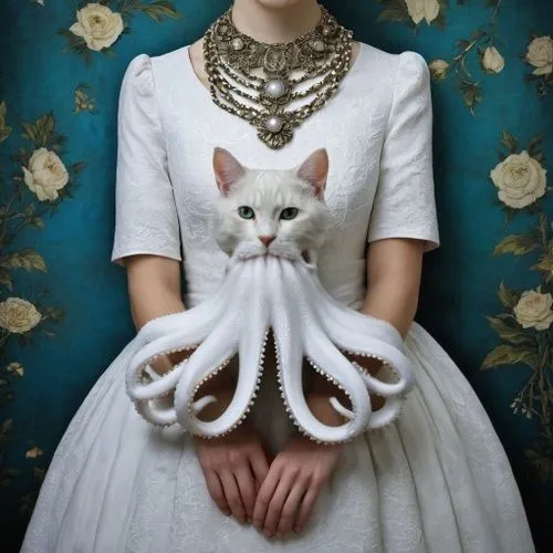 vintage cat,white cat,formal gloves,haute couture,victorian lady,victorian style,vintage cats,doll cat,animals play dress-up,gothic portrait,feline look,cat lovers,whimsical animals,animal feline,latex gloves,needlework,feline,cat image,silver octopus,siamese cat