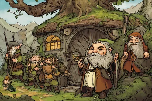 dwarves,hobbit,dwarf sundheim,dwarfs,druid grove,hobbiton,dwarf cookin,elves,gnomes,dwarf,the pied piper of hamelin,jrr tolkien,witch's house,dwarf tree,elven forest,gandalf,game illustration,villagers,fairy village,fairy house,Illustration,Abstract Fantasy,Abstract Fantasy 10
