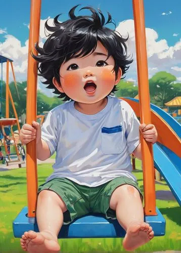 child in park,empty swing,child is sitting,kids illustration,playground slide,children's background,swing set,playmat,hanging swing,child crying,nori,play yard,golden swing,world digital painting,son goku,swinging,child's frame,outdoor play equipment,wooden swing,child playing,Conceptual Art,Oil color,Oil Color 24