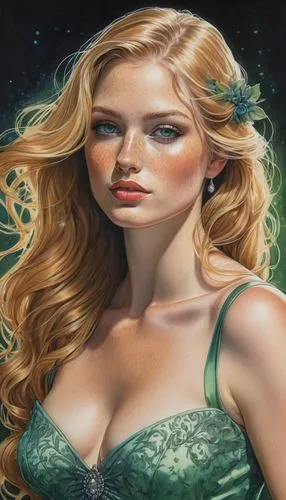 celtic woman,margairaz,sigyn,celtic queen,margaery,green mermaid scale,Illustration,Realistic Fantasy,Realistic Fantasy 04