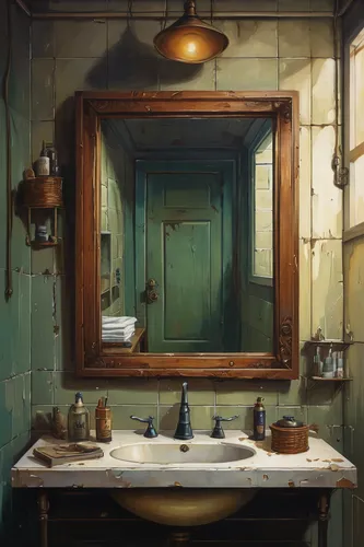 Craft a mysterious story where a secret passage is hidden behind a washroom mirror.,washroom,bathroom,sink,washbasin,the mirror,rest room,bathroom cabinet,wash basin,doctor's room,basin,faucets,bathro