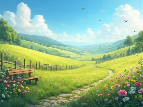 meadow landscape,springtime background,spring background,summer meadow,landscape background,blooming field,spring meadow,meadow,meadow in pastel,flower field,green meadow,small meadow,mountain meadow,flower meadow,grassfields,flowering meadow,field of flowers,spring morning,nature background,meadow and forest,Photography,General,Realistic