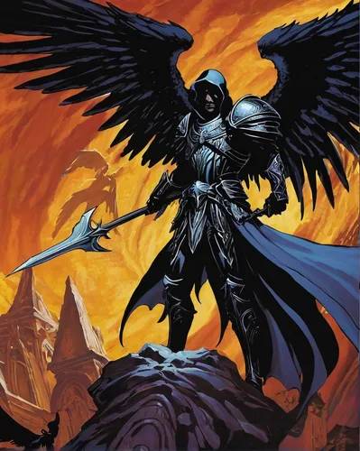 death angel,archangel,corvus,angel of death,the archangel,dark angel,black angel,king of the ravens,black raven,death god,uriel,corvin,heroic fantasy,reaper,grimm reaper,garuda,raven rook,cleanup,imperial eagle,corvidae,Illustration,Black and White,Black and White 10