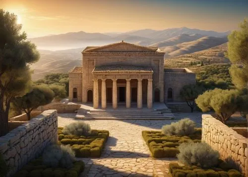 greek temple,temple of diana,roman temple,segesta,celsus library,tempio,laodicea,celsus,amphipolis,panagora,pergamon,artemis temple,messene,temple of hercules,leptis,azahara,palmyra,nemea,mantineia,delphi,Art,Classical Oil Painting,Classical Oil Painting 31