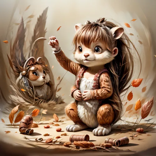 little boy and girl,cute cartoon image,autumn icon,woodland animals,children's background,autumn background,squirell,fall animals,fairy tale character,squirrels,autumn theme,cute cartoon character,children's fairy tale,child playing,little bear,kids illustration,girl and boy outdoor,acorns,the squirrel,fairytale characters