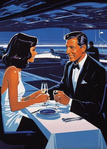 roaring twenties couple,drive in restaurant,dinner for two,romantic dinner,diner,fine dining restaurant,retro diner,atlantic grill,date,honeymoon,bond,date night,clue and white,concierge,romantic scene,frank sinatra,beach restaurant,classic cocktail,james bond,bistrot,Conceptual Art,Sci-Fi,Sci-Fi 23